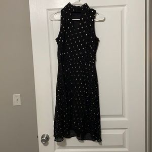 White House Black Market black and gold metallic print high neck dress